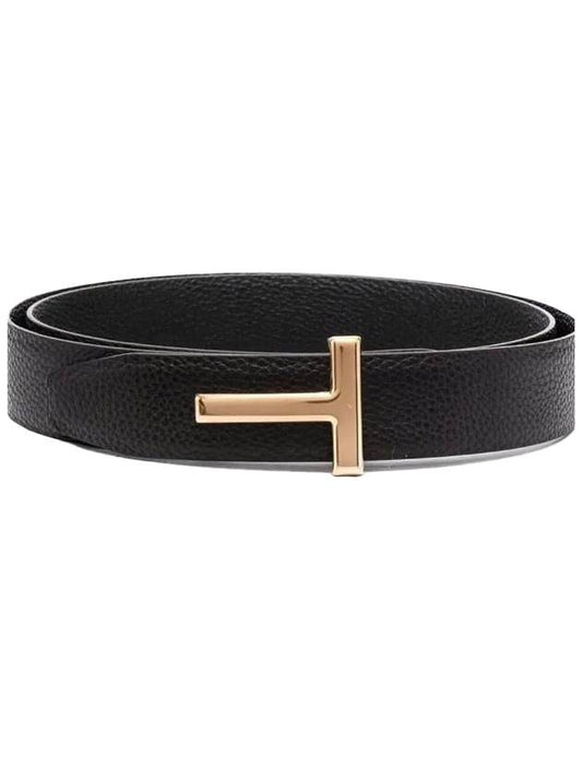 Gold Grain Leather T Icon Belt Brown Black - TOM FORD - BALAAN 1
