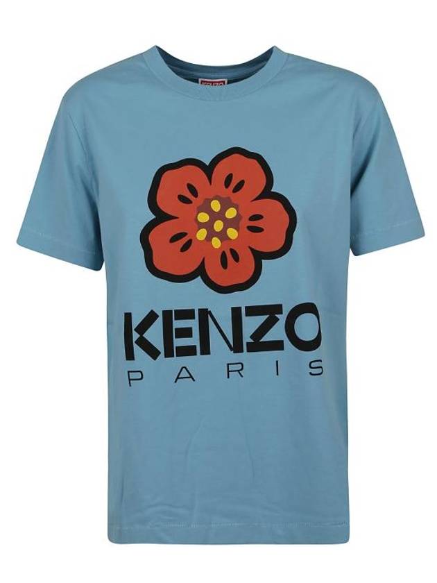 Women's Boke Flower Loose Fit Short Sleeve T-Shirt Light Blue - KENZO - BALAAN 1