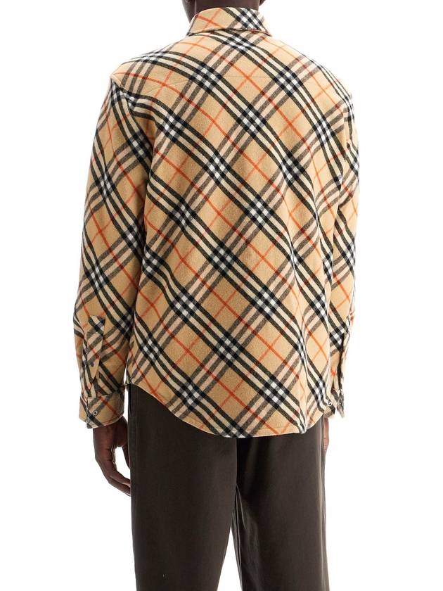 Check Oversized Wool Long Sleeve Shirt Sand - BURBERRY - BALAAN 4