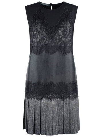 Alberta Ferretti Black Dress With Lace And Pleated Skirt - ALBERTA FERRETTI - BALAAN 1