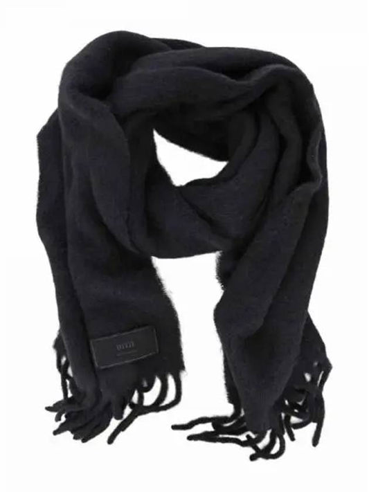 Logo Patch Fringe Wool Muffler Black - AMI - BALAAN 2