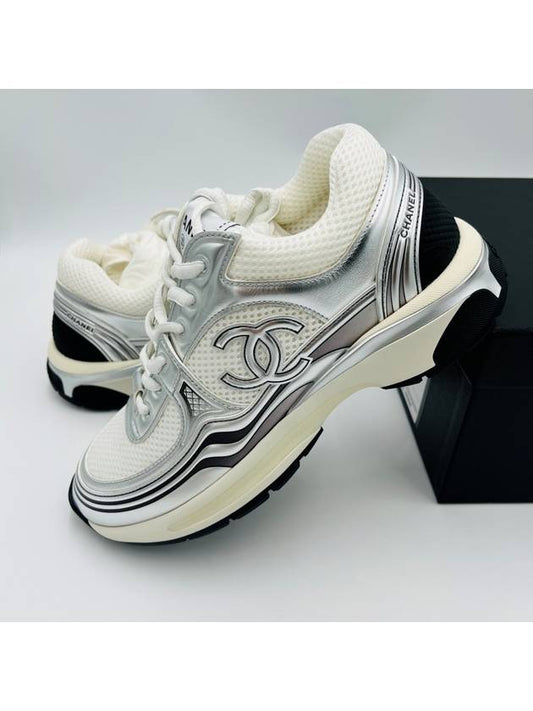 Sneakers Fabric Laminated White Silver Chasix - CHANEL - BALAAN 1