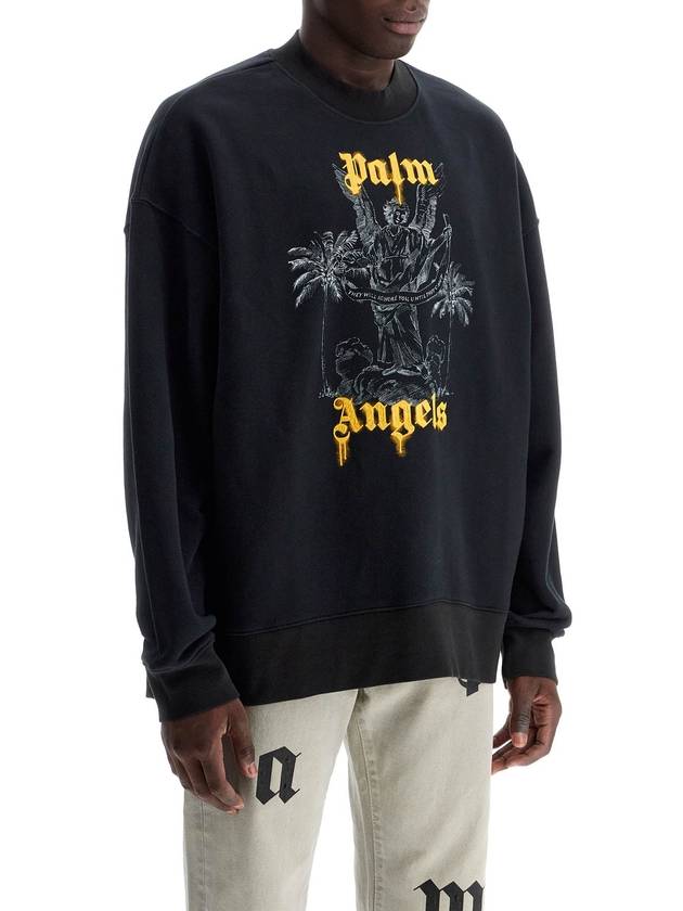 Logo Print Cotton Sweatshirt Black - PALM ANGELS - BALAAN 3