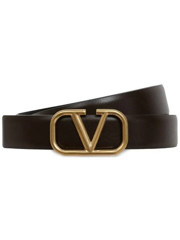 V Logo Signature Leather Belt Brown Black - VALENTINO - BALAAN 1