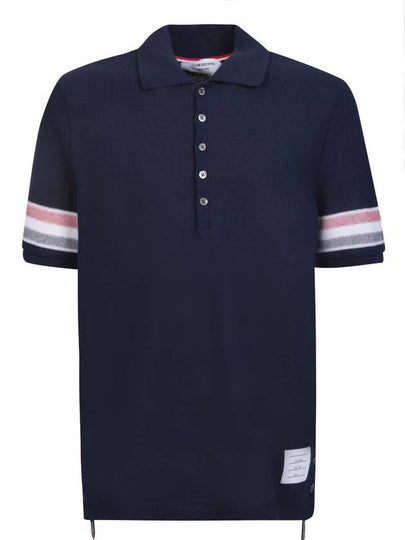 Men's RWB Stripe Cotton Polo Shirt Navy - THOM BROWNE - BALAAN 2