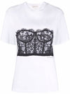 Lace Corset Print Short Sleeves T-Shirt White - ALEXANDER MCQUEEN - BALAAN 1