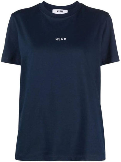 Micro Brushed Logo Cotton Short Sleeve T-Shirt Navy - MSGM - BALAAN 2