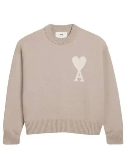 Big Heart Logo Wool Knit Top Light Beige - AMI - BALAAN 2