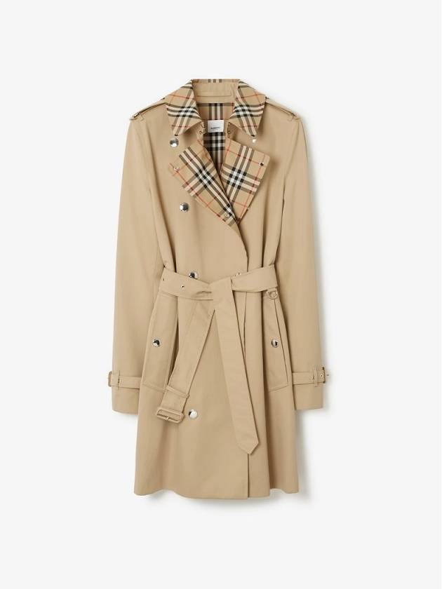 Check Trim Gabardine Trench Coat Honey - BURBERRY - BALAAN 2