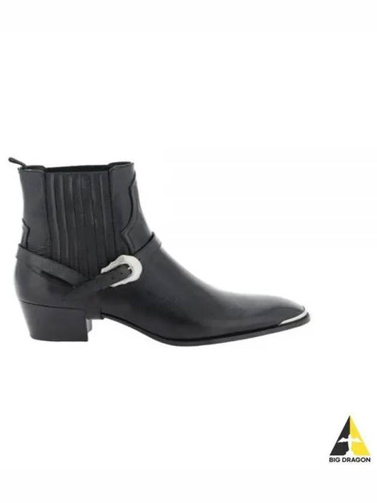 Harness Metal Toe Tejus Stamped Calfskin Western Chelsea Boots Black - CELINE - BALAAN 2