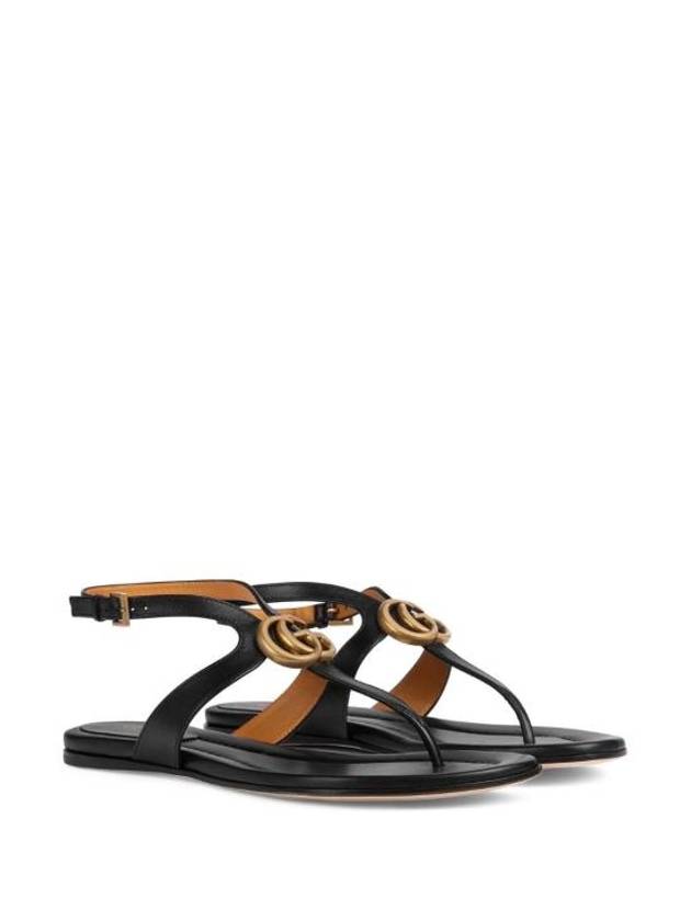 Double G Leather Flat Sandals Black - GUCCI - BALAAN 5