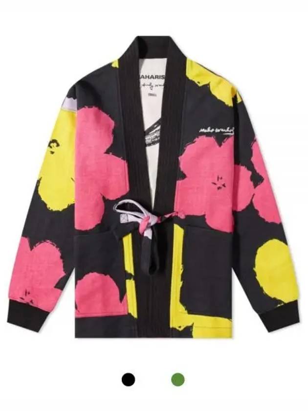 Warhol Flower Kimono Cardigan Black Olive 3676 - MAHARISHI - BALAAN 1