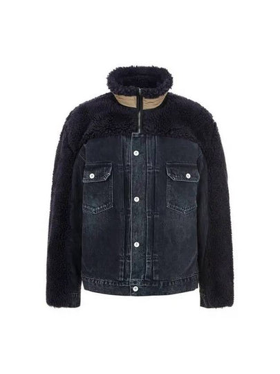 Men's Shearling Mix Denim Blouson Black 271177 - SACAI - BALAAN 1