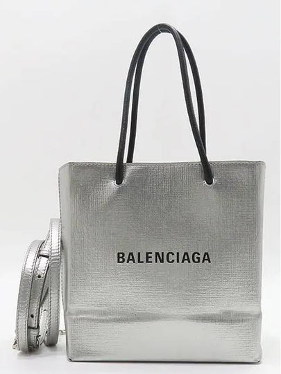 597858 Silver Color Leather Square Everyday Shopping XXS North South Tote Bag Shoulder Strap 2WAY - BALENCIAGA - BALAAN 2