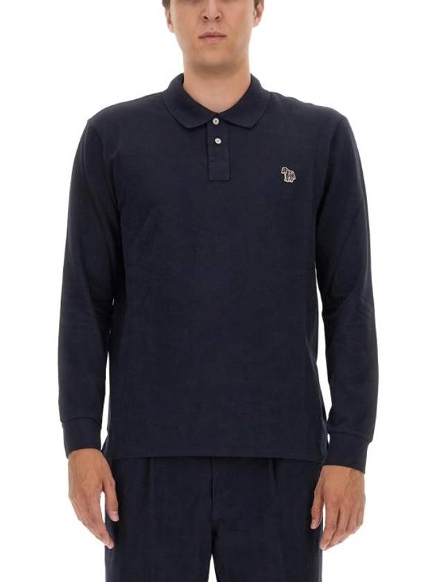 Zebra Patch Long Sleeve Polo Shirt Navy - PAUL SMITH - BALAAN 4