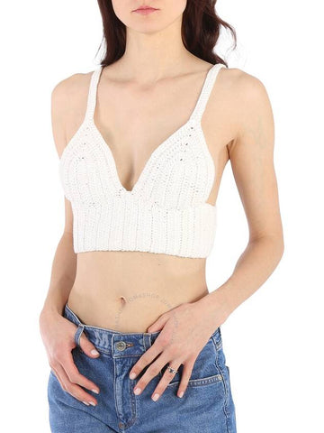 System Ladies Off White Crochet Crop Top, Brand Size 34 (US Size 2) - SYSTEM - BALAAN 1