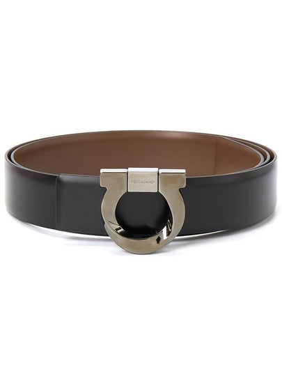 Gancini Reversible Leather Belt Black - SALVATORE FERRAGAMO - BALAAN 2