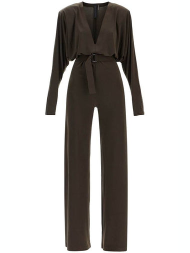 dark green long sleeve v-neck jumpsuit - NORMA KAMALI - BALAAN 1