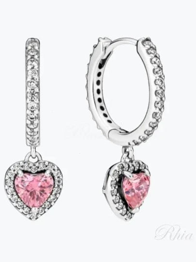 Sparkling Halo Heart Hoop Earrings Pink - PANDORA - BALAAN 2