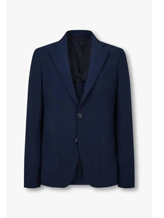 Men s Stretch Seersucker Single Jacket Navy - GIORGIO ARMANI - BALAAN 1