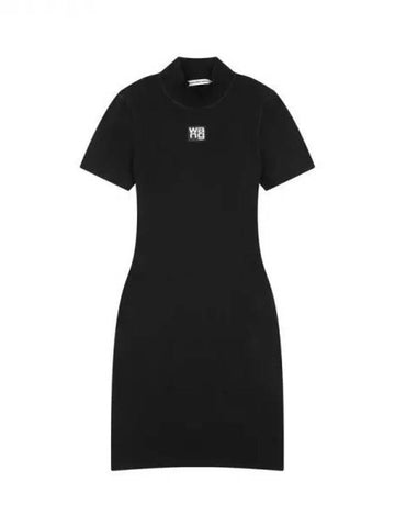 alexanderwang t Logo Patch Mock Neck One Piece Black 270835 - ALEXANDER WANG - BALAAN 1