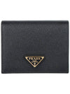 Gold Hardware Triangle Logo Saffiano Half Wallet Black - PRADA - BALAAN 2