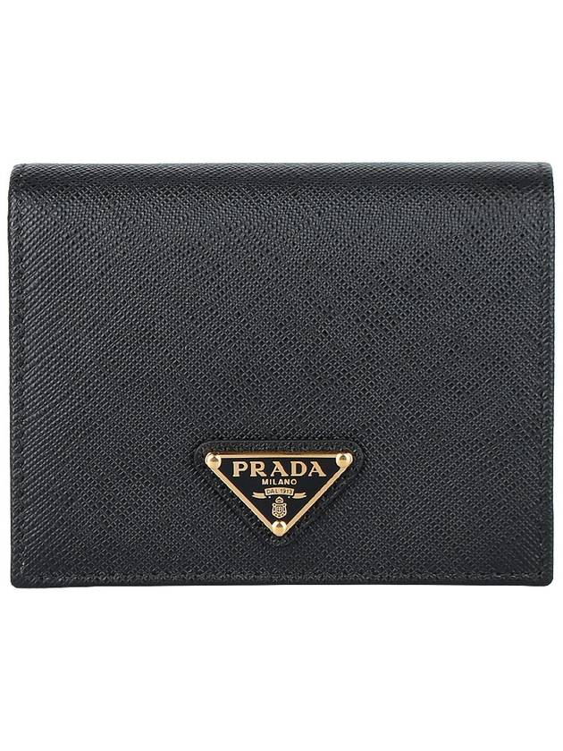 Gold Hardware Triangle Logo Saffiano Half Wallet Black - PRADA - BALAAN 2