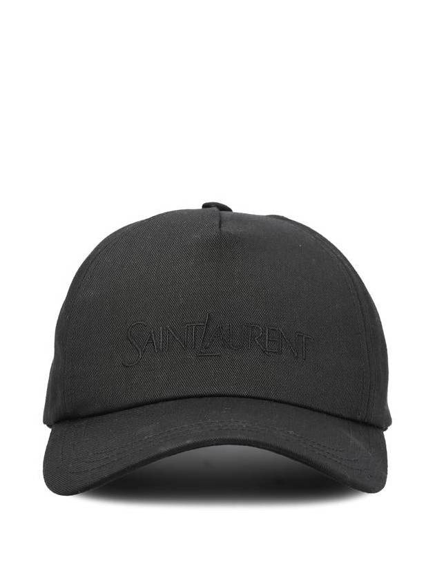 Embroidered Logo Gabardine Weave Cotton Ball Cap Black - SAINT LAURENT - BALAAN 3