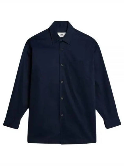 Back Printing Logo Cotton Long Sleeve Shirt Navy - AMI - BALAAN 2