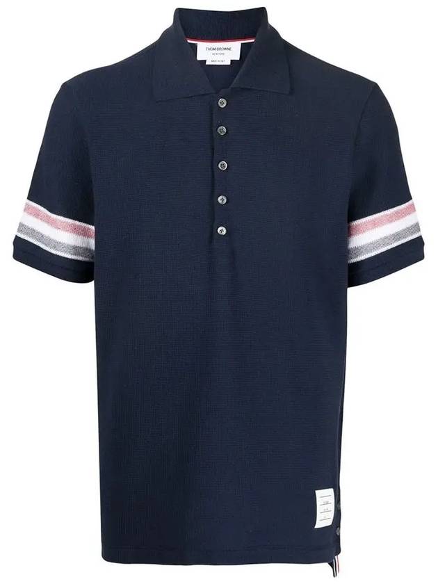 Men's RWB Stripe Cotton Polo Shirt Navy - THOM BROWNE - BALAAN 3