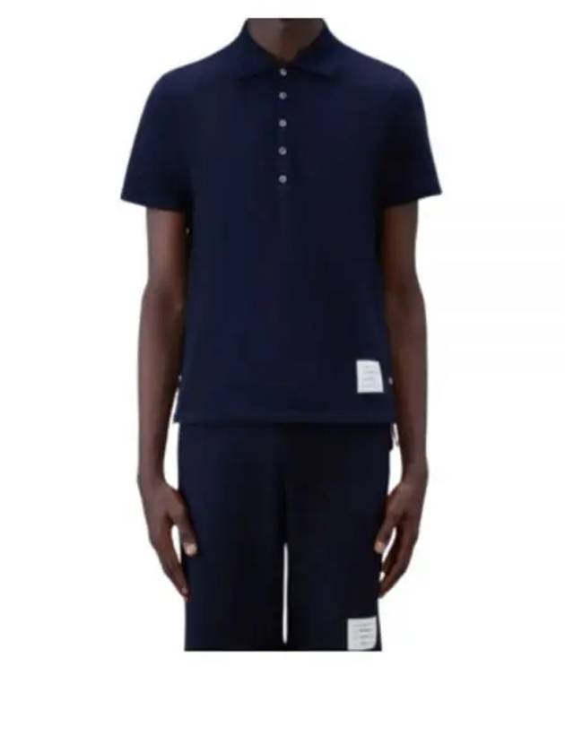 Men's Cotton Pique Center Bag Striped Short Sleeve Polo Shirt  Navy - THOM BROWNE - BALAAN 2