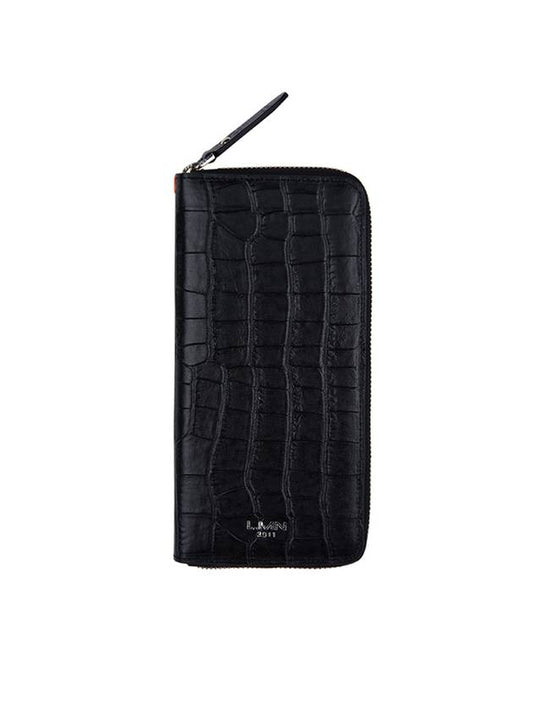 Unisex Crocodile Embossed Long Wallet Black - LMN3011 - BALAAN 2