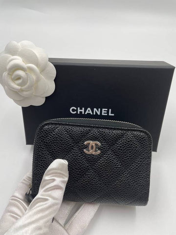 Classic zipper card wallet black silver caviar AP0216 - CHANEL - BALAAN 1