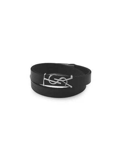 Opyum Double Wrap Leather Bracelet Black - SAINT LAURENT - BALAAN 2