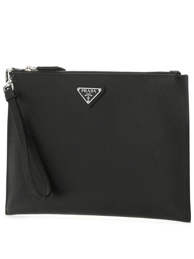 Saffiano Leather Clutch Bag Black - PRADA - BALAAN 3