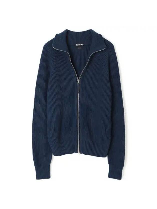 Silk Cotton Funnel Neck Zip Up Jacket Royal Blue - TOM FORD - BALAAN 1