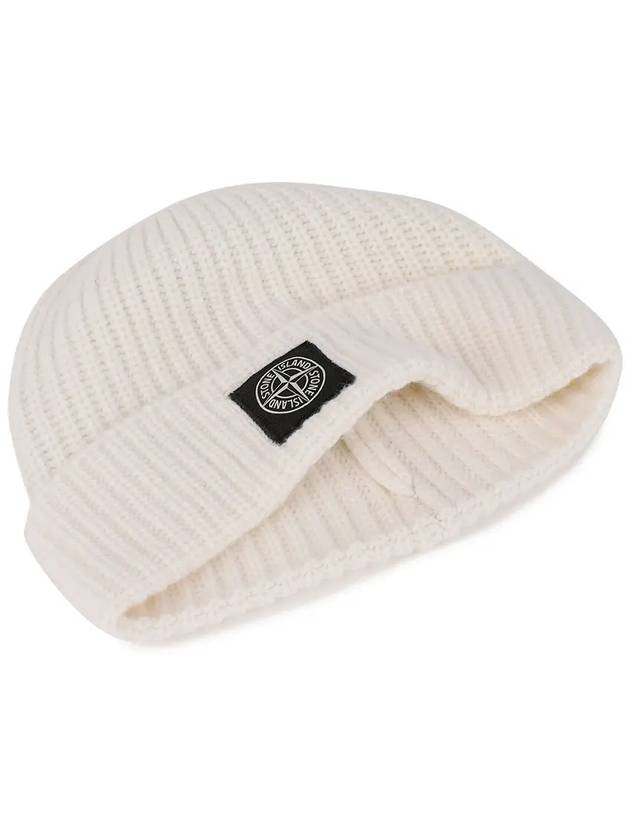 Logo Knit Beanie Natural - STONE ISLAND - BALAAN 5