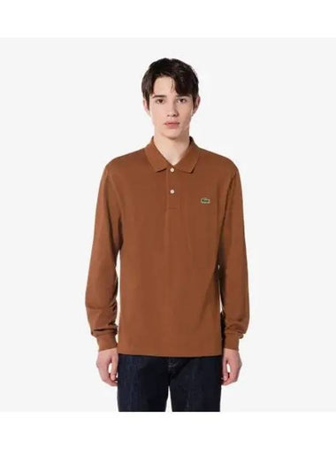 Men s French Regular Fit Long Sleeve Basic Polo Brown - LACOSTE - BALAAN 1