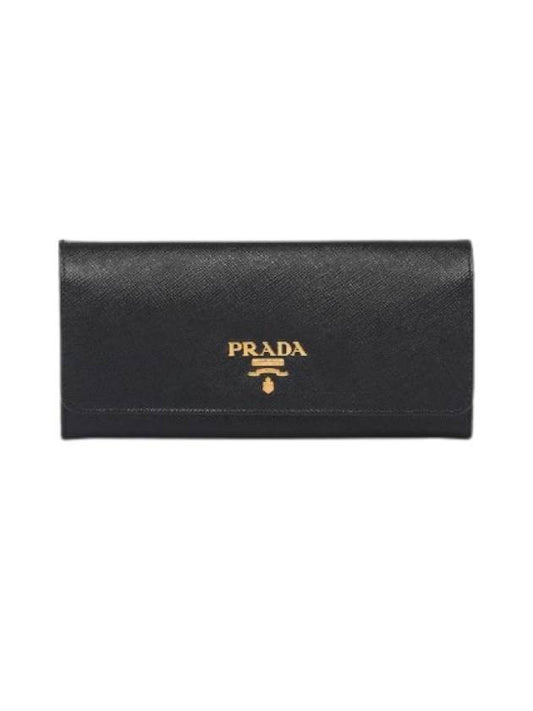 logo gold-plated saffiano leather large long wallet - PRADA - BALAAN.