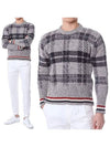 Trimmed Tartan Jacquard Mohair Knit Top Grey - THOM BROWNE - BALAAN 2