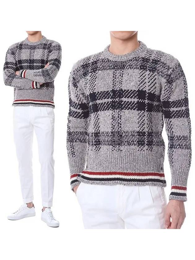 Trimmed Tartan Jacquard Mohair Knit Top Grey - THOM BROWNE - BALAAN 2