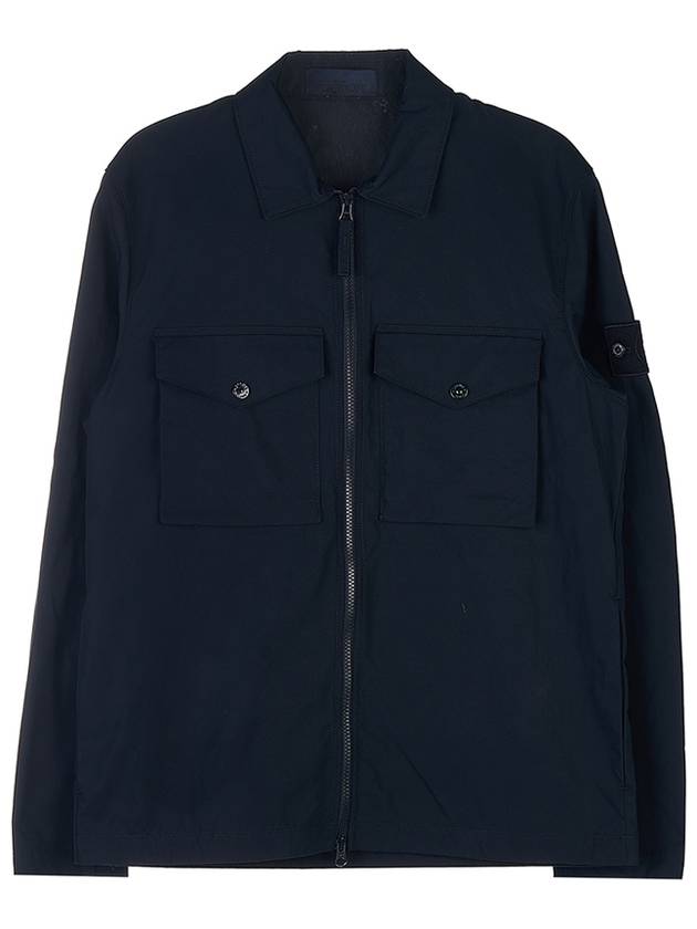 Compass Patch Cotton Overshirt Jacket Navy - STONE ISLAND - BALAAN.