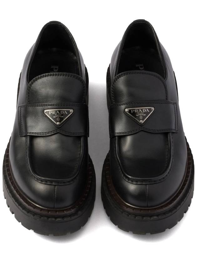 Triangle Logo Leather Loafers Black - PRADA - BALAAN 5