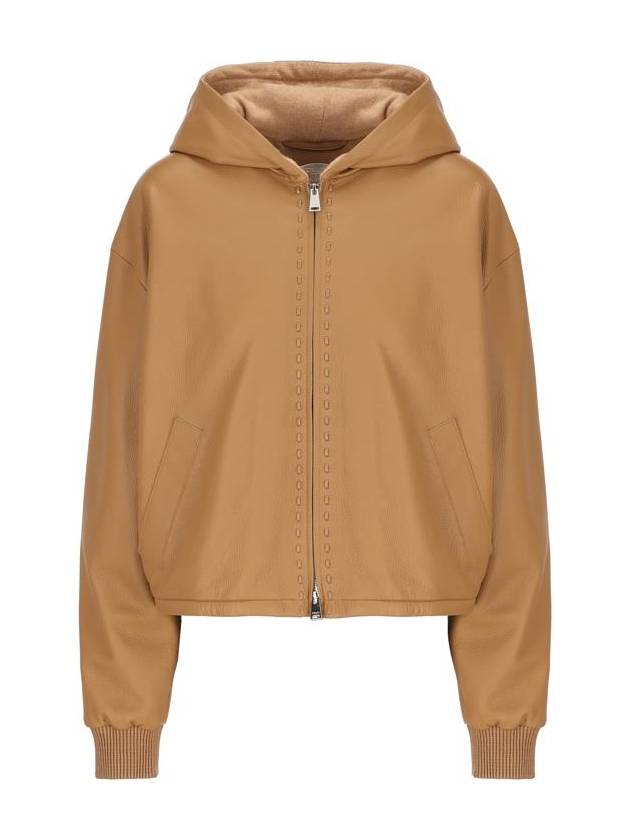 Leather Zip Up Hoodie Beige - FENDI - BALAAN 2