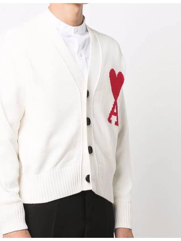 Big Heart Embroidered Logo Cardigan Pale White - AMI - BALAAN 4