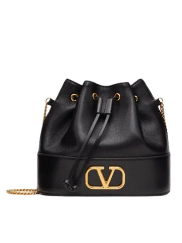 V Logo Signature Small Bucket Bag Black - VALENTINO - BALAAN 1