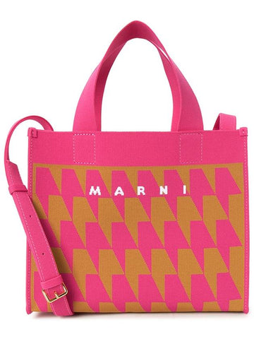 Houndstooth Jacquard Small Tote Bag Pink - MARNI - BALAAN 1