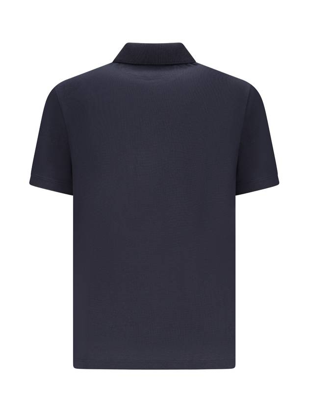 Topstitch V Detail Cotton Pique Polo Shirt Navy - VALENTINO - BALAAN 3