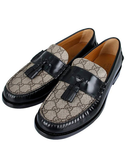 Tassel GG Supreme Canvas Leather Loafers Black - GUCCI - BALAAN 2