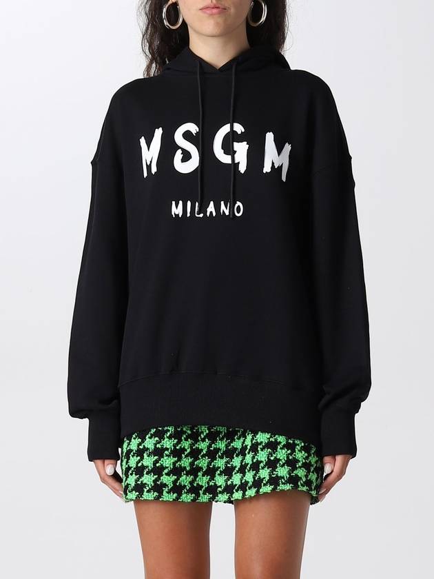 Brushed Logo Print Cotton Hoodie Black - MSGM - BALAAN 4